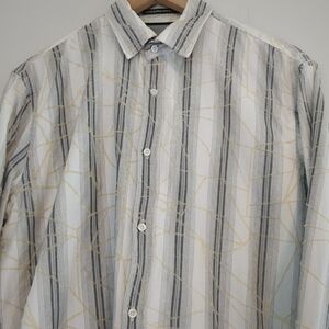 Point Zero Men's Casual Button Down Shirt - White, Gray, Gold